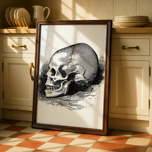 Vintage Skull Poster, Halloween Wall Art, Gothic Skull Print, Dark Macabre Decor