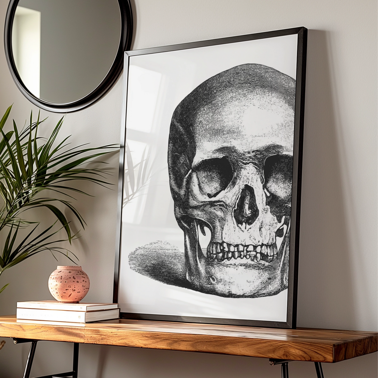 Halloween Skull Poster, Gothic Black White Skull Wall Art, Vintage Engraving Print