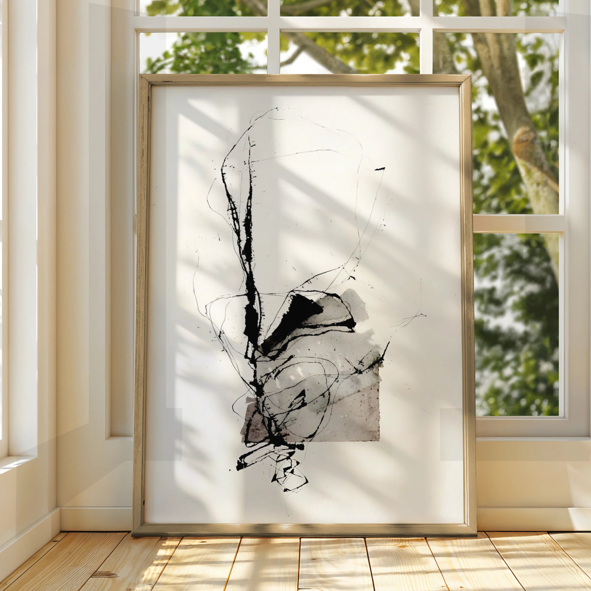 Abstract Ink Figure Monochrome Wall Art, Black and White Poster, Minimalist Print