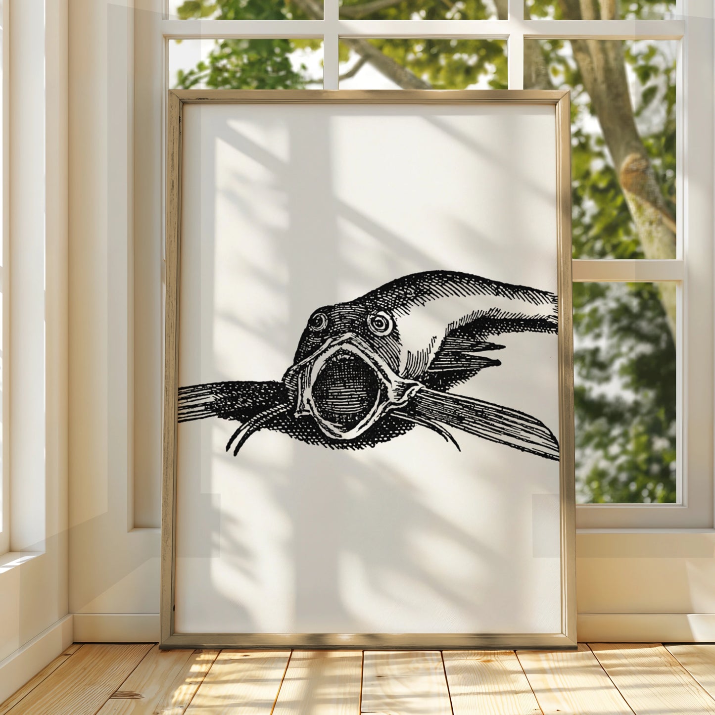 Vintage Catfish Engraving Art Print, Black White Gothic Fish Poster, Dark Halloween Wall Art