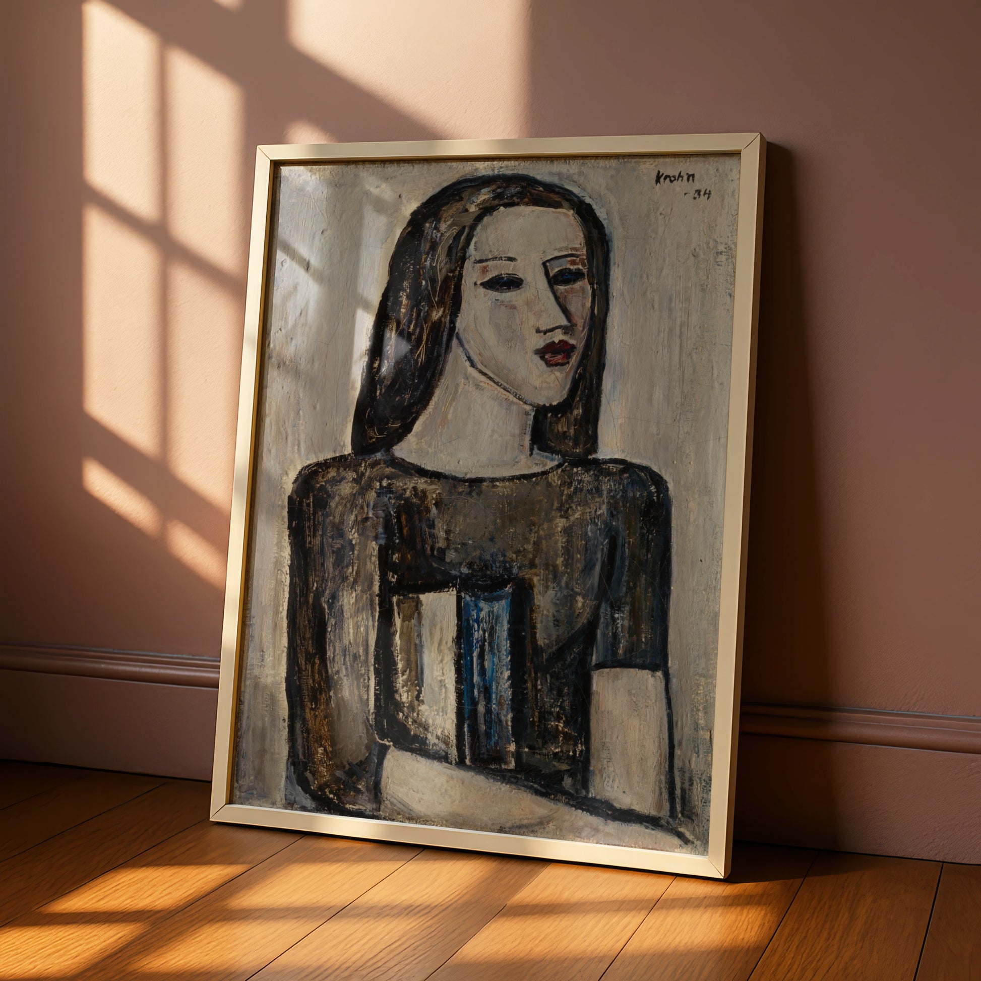 Expressionist Woman Portrait Poster, Dark Moody Figure Art Print, Vintage 1930s Style Wall Art