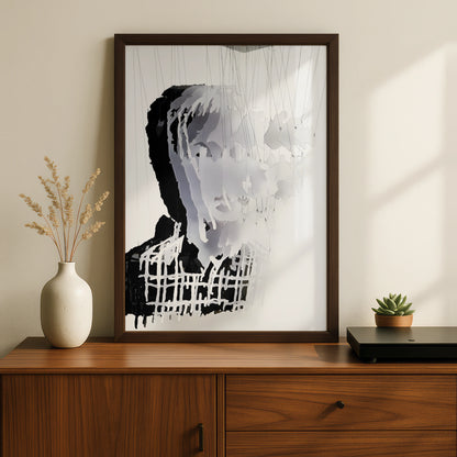 Fragmented Portrait Monochrome Wall Art, Abstract Face Print, Modern Black White Poster