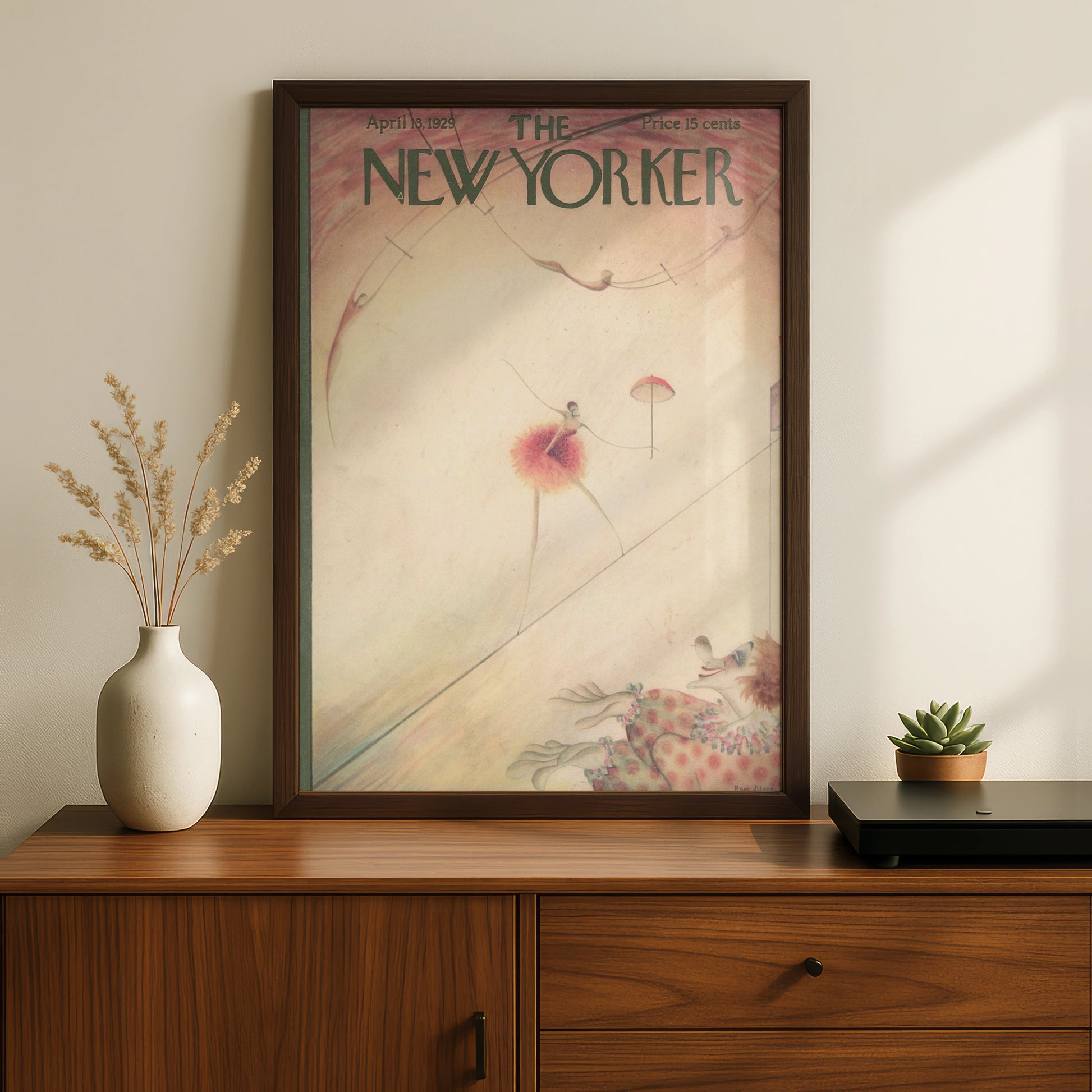 New Yorker 1929 Circus Poster, Vintage Tightrope Art Print, Art Deco Wall Decor
