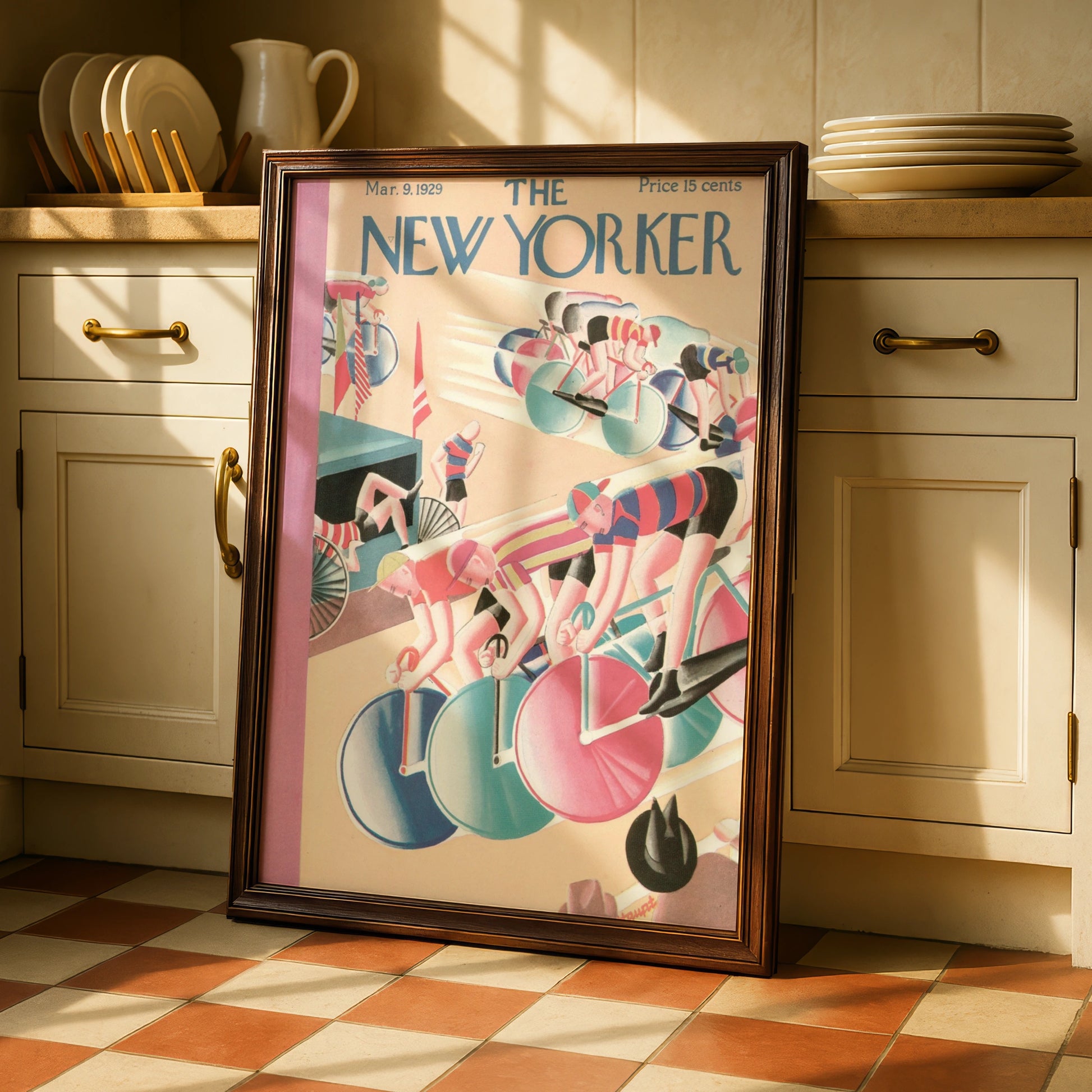 The New Yorker 1929 Cycling Race Cover Poster, Vintage Art Deco Bicycle Wall Art