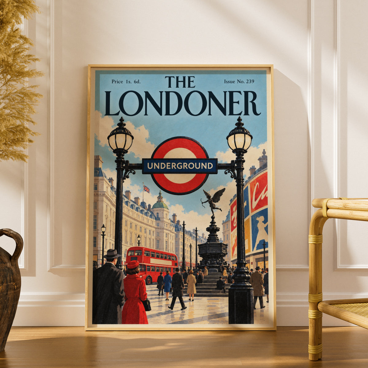 Vintage London Underground Poster, Piccadilly Circus Wall Art, Retro Magazine Cover Art Print