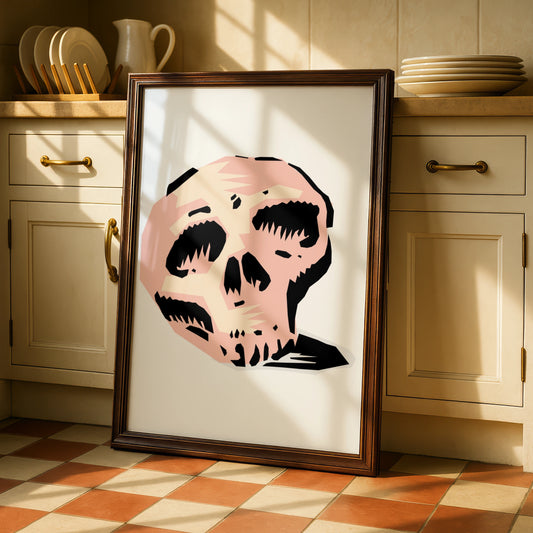 Halloween Skull Poster, Spooky Skull Wall Art, Pink Black Graphic Horror Print, Gothic Decor