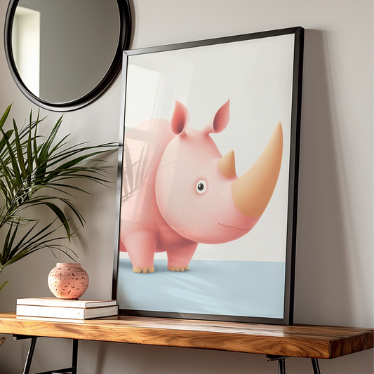 Cute Rhino Nursery Wall Art, Pink Rhinoceros Baby Print, Safari Animal Poster for Kids Room
