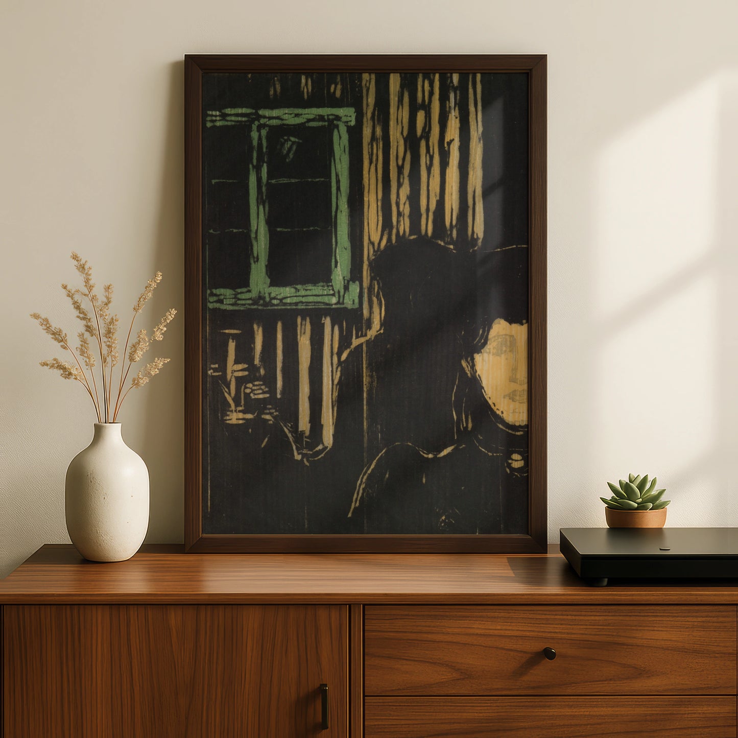 Halloween Gothic Figure Candlelight Art Print, Dark Moody Wall Poster, Woodcut Style