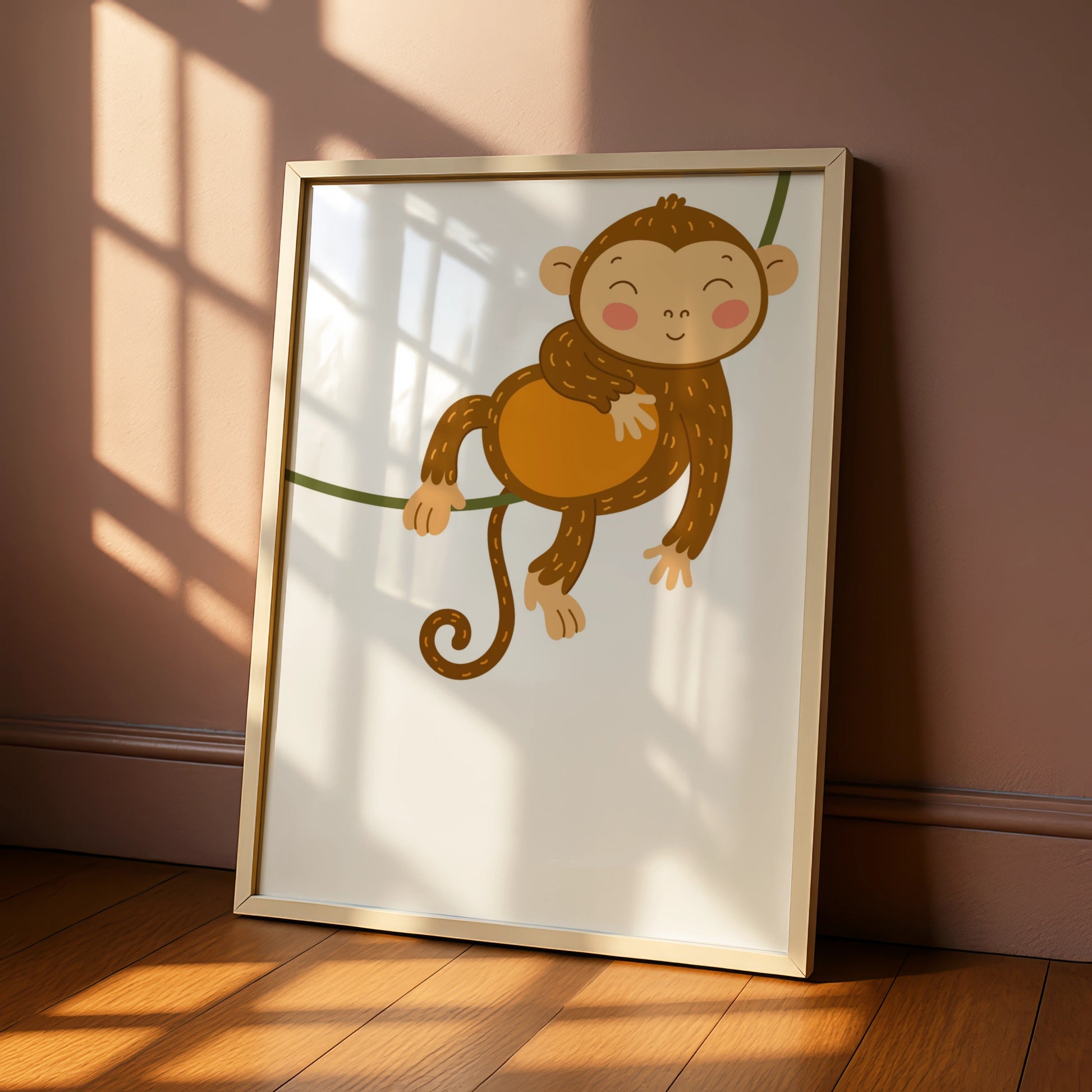 Cute Monkey Nursery Wall Art, Baby Animal Poster, Kids Room Jungle Print Decor