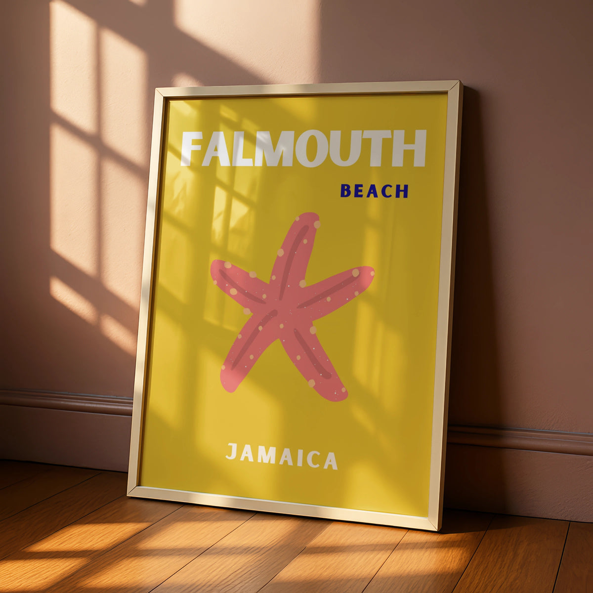 Falmouth Beach Jamaica Travel Poster, Caribbean Wall Art, Retro Tropical Print
