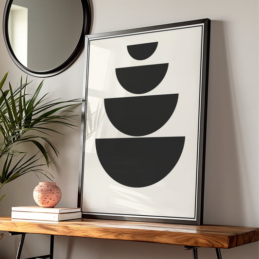 Geometric Semicircle Art, Monochrome Wall Art, Minimalist Black White Poster, Abstract Shape Print