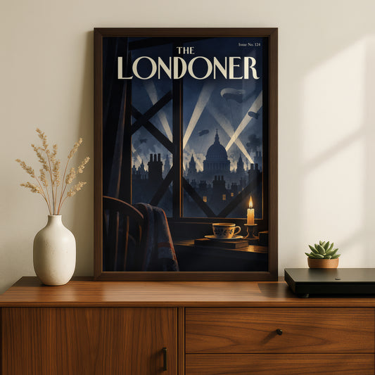 London Blitz Poster, St Paul's Cathedral Night Skyline, Vintage Magazine Cover Wall Art