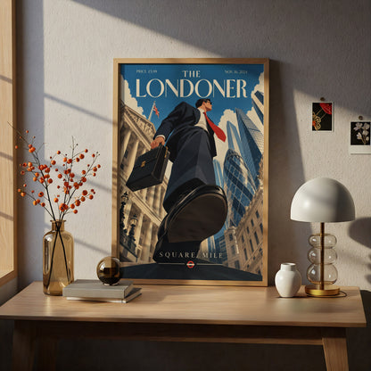 London Square Mile Poster, Retro Magazine Cover Wall Art, City of London Gherkin Print, Office