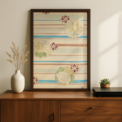 Vintage Japanese Woodblock Wall Art, Bijutsukai 1901 Floral Japandi Print Poster – A5 Black frame