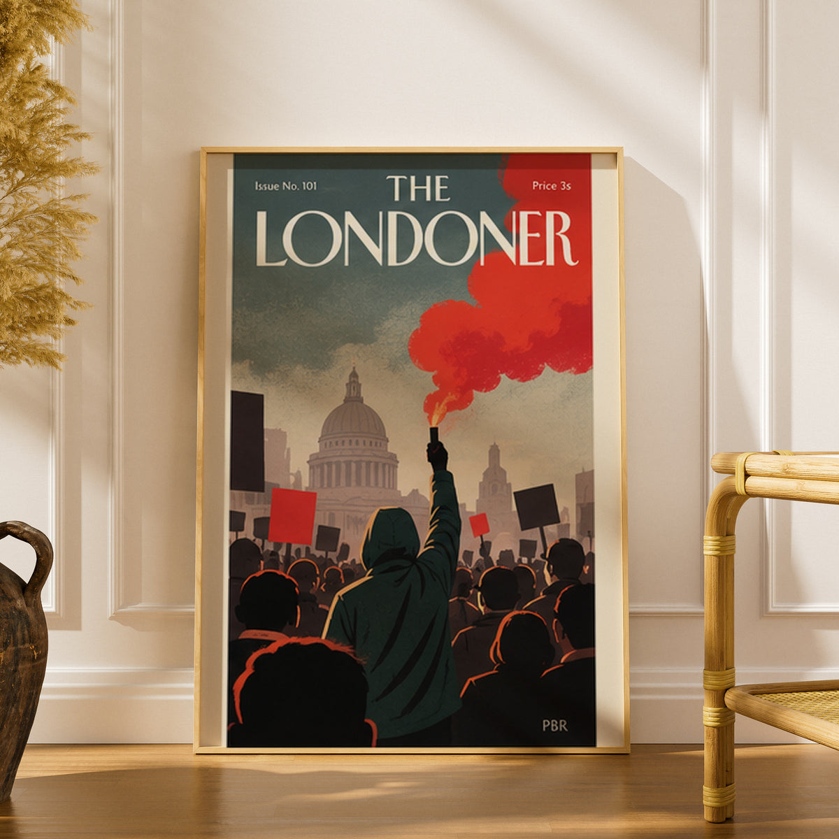 The Londoner Magazine Cover Poster, London Protest Wall Art, Vintage Style Red Smoke Art Print