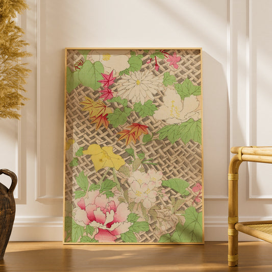Japanese Botanical Print, Vintage Floral Wall Art, Bijutsukai 1901 Woodblock Poster – A5 print