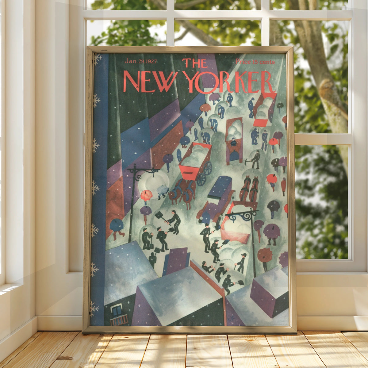New Yorker 1927 Winter Snow Scene Poster, Vintage NYC Street Art Print, Wall Decor