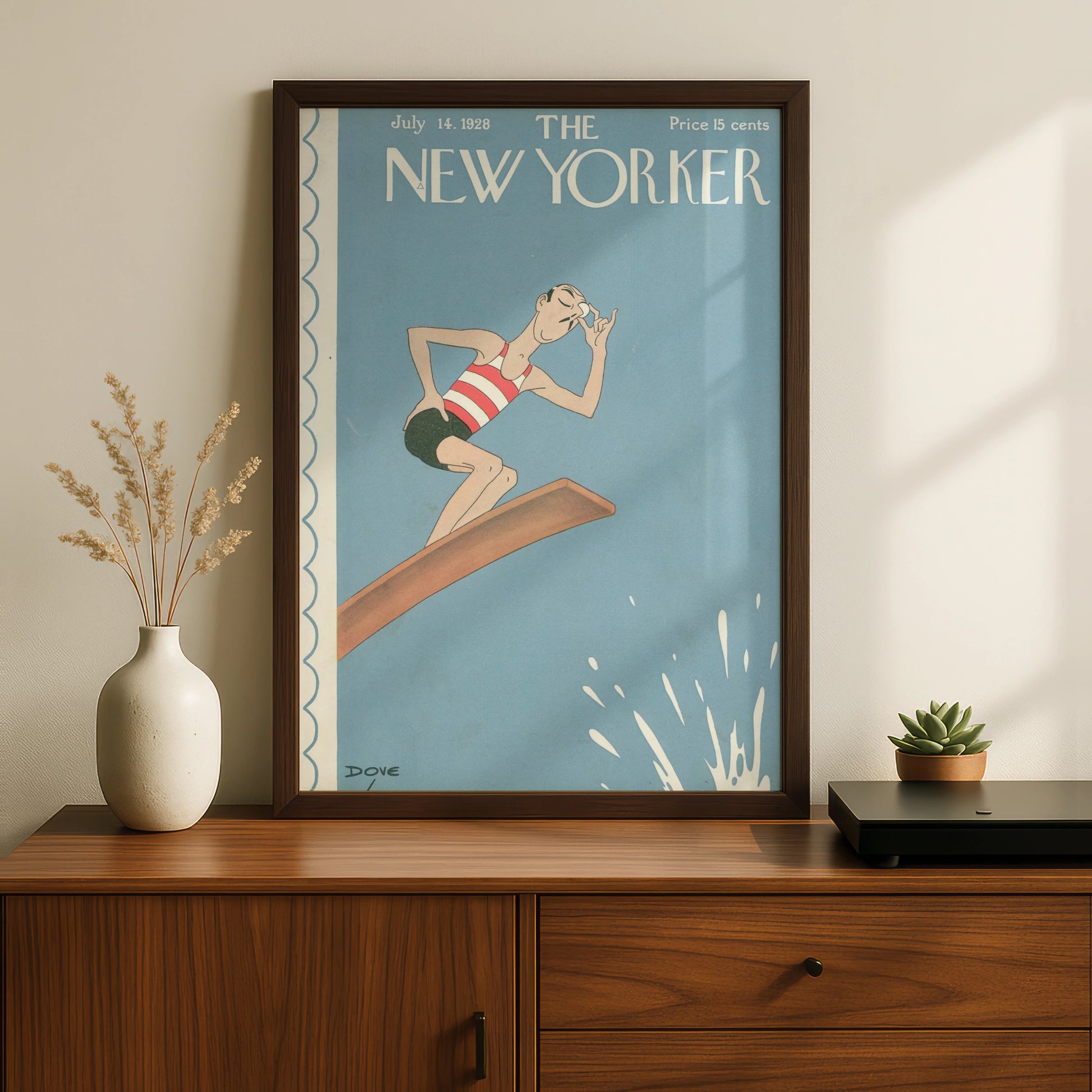 The New Yorker July 1928 Cover Poster, Vintage Diving Board Art, Retro Summer Wall Print