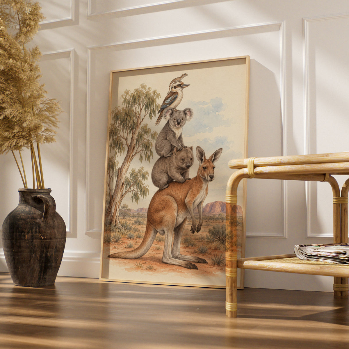 Australian Wildlife Stack Print, Kangaroo Koala Wombat Kookaburra, Outback Wall Art