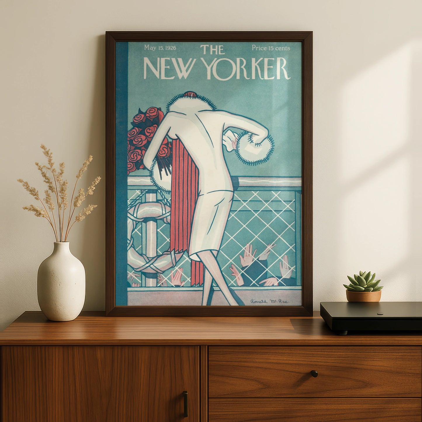 New Yorker Cover May 1926 Poster, Art Deco Woman Rose Bouquet, Vintage Magazine Wall Art