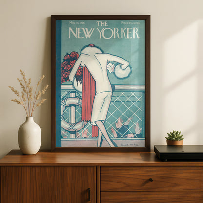 New Yorker Cover May 1926 Poster, Art Deco Woman Rose Bouquet, Vintage Magazine Wall Art