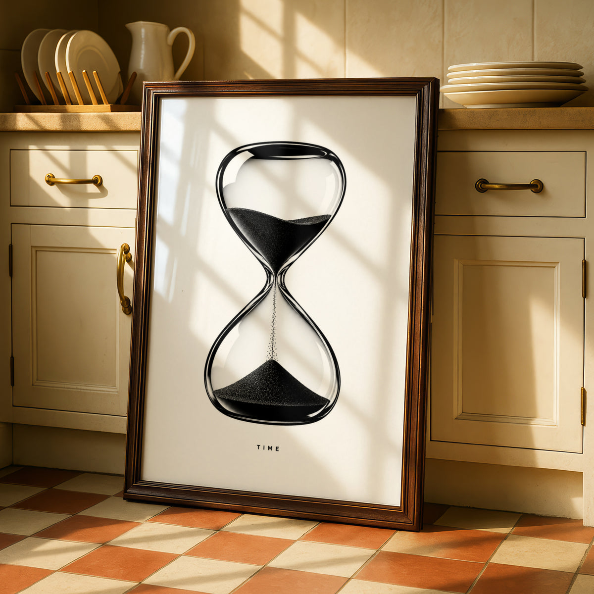 Hourglass Time Typography Print, Monochrome Wall Art, Black and White Minimalist Poster