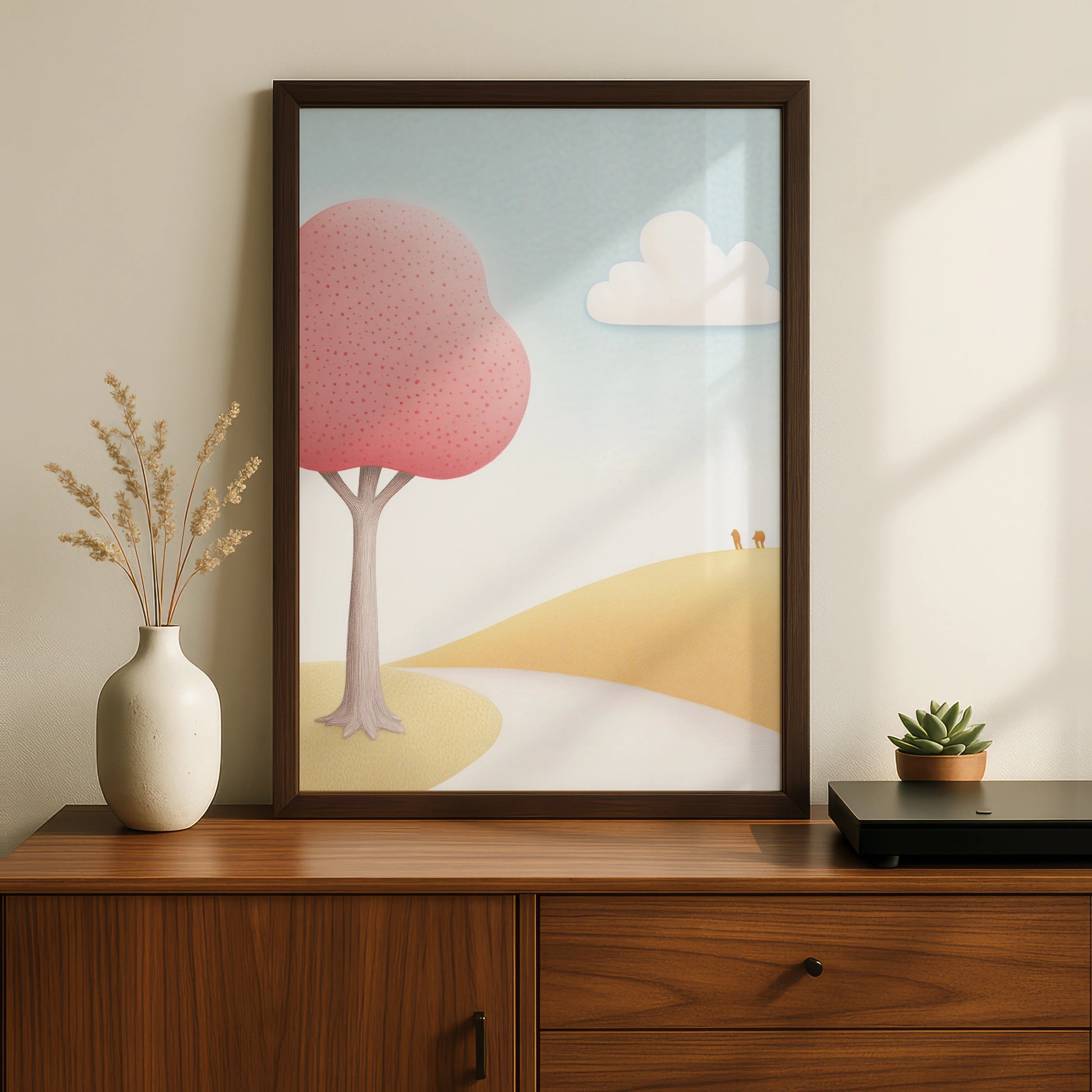 Nursery Wall Art Pink Tree Print, Pastel Landscape Poster, Kids Room Decor, Baby Gift