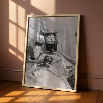 WW1 Nurse Field Hospital Poster, Vintage War Photography Print, Black White Wall Art