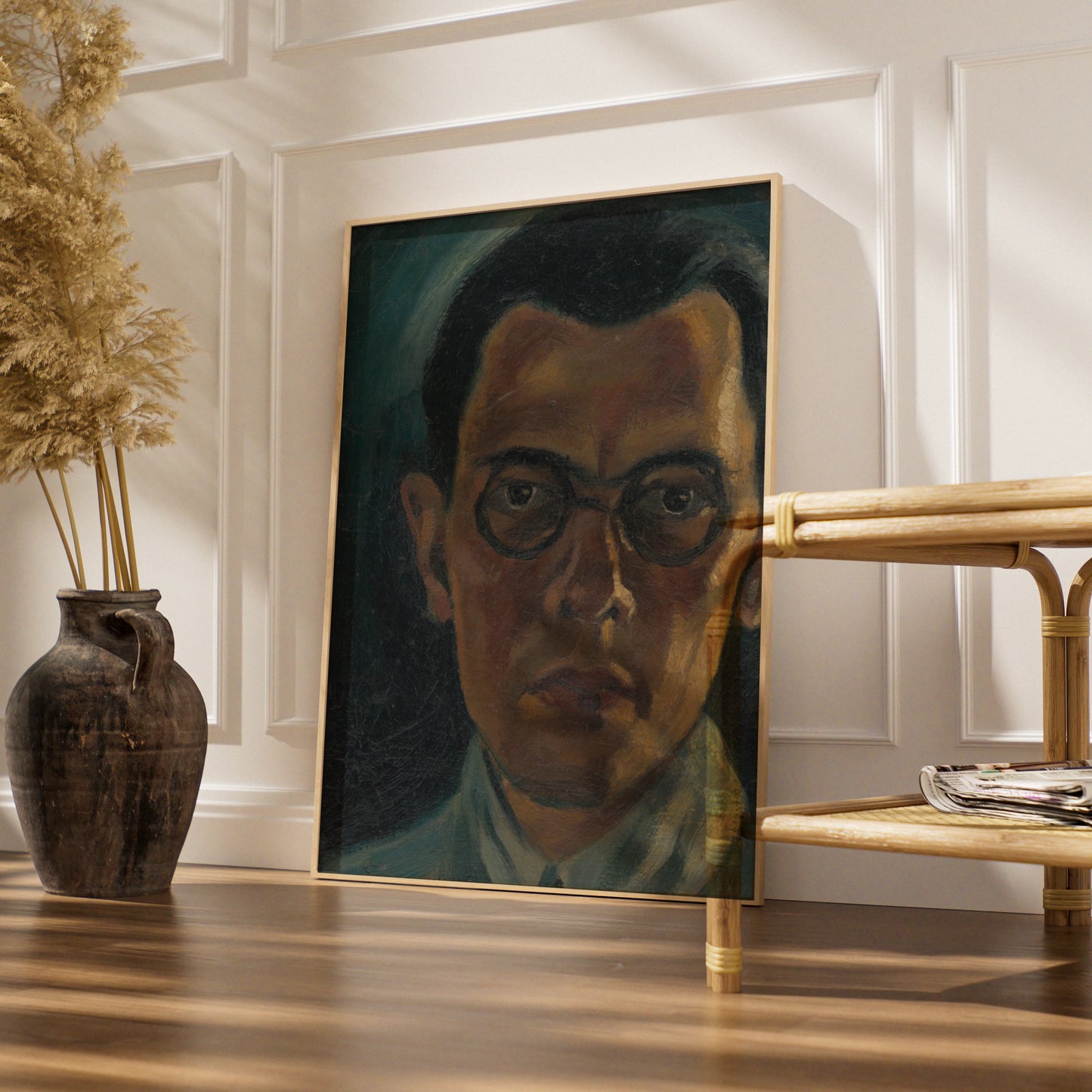 Halloween Dark Portrait Poster, Moody Man with Glasses Wall Art, Expressionist Print