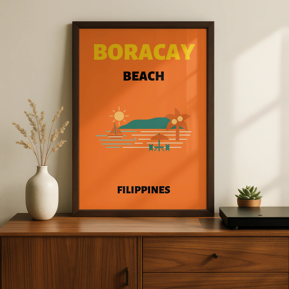 Boracay Beach Philippines Travel Poster, Retro Tropical Wall Art, Vintage Island Print