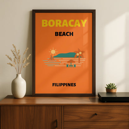 Boracay Beach Philippines Travel Poster, Retro Tropical Wall Art, Vintage Island Print