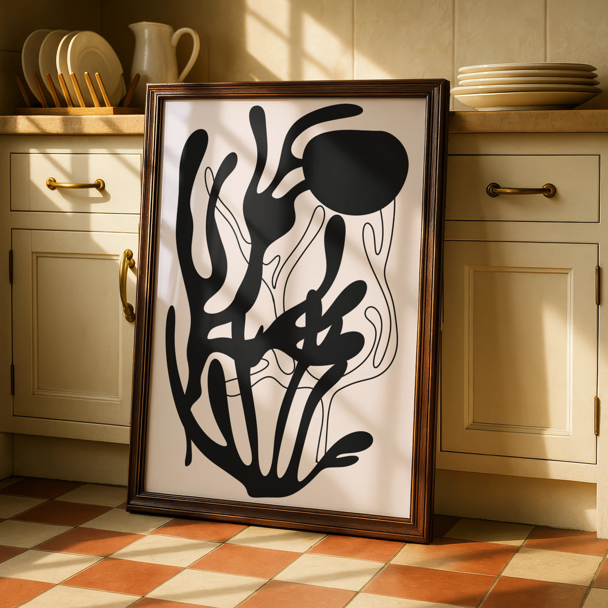 Henri Matisse Inspired Black Abstract Botanical Poster, Organic Shapes Wall Art Print
