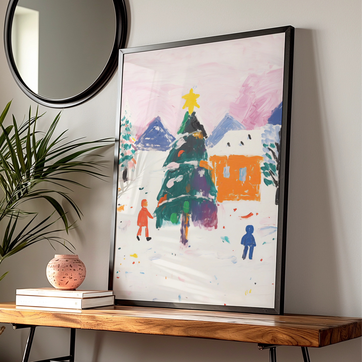 Christmas Tree Village Poster, Colourful Winter Scene, Festive Wall Art, Xmas Holiday Print