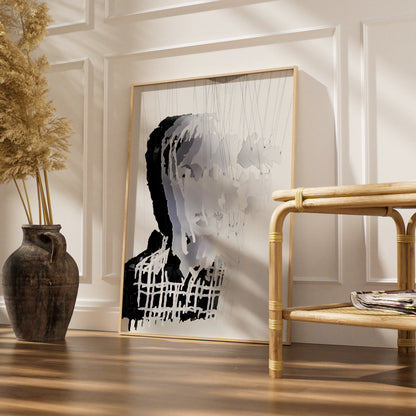 Fragmented Portrait Monochrome Wall Art, Abstract Face Print, Modern Black White Poster
