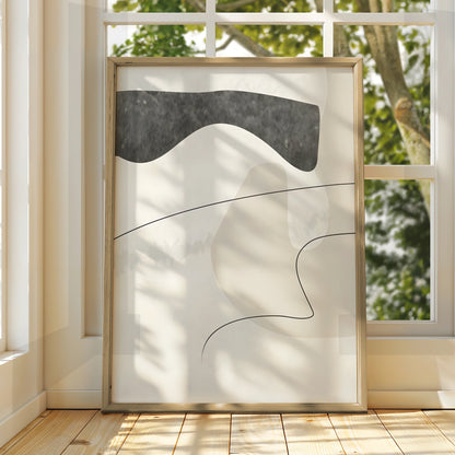 Abstract Shapes Print, Monochrome Wall Art, Neutral Minimalist Poster, Modern Line Art Decor