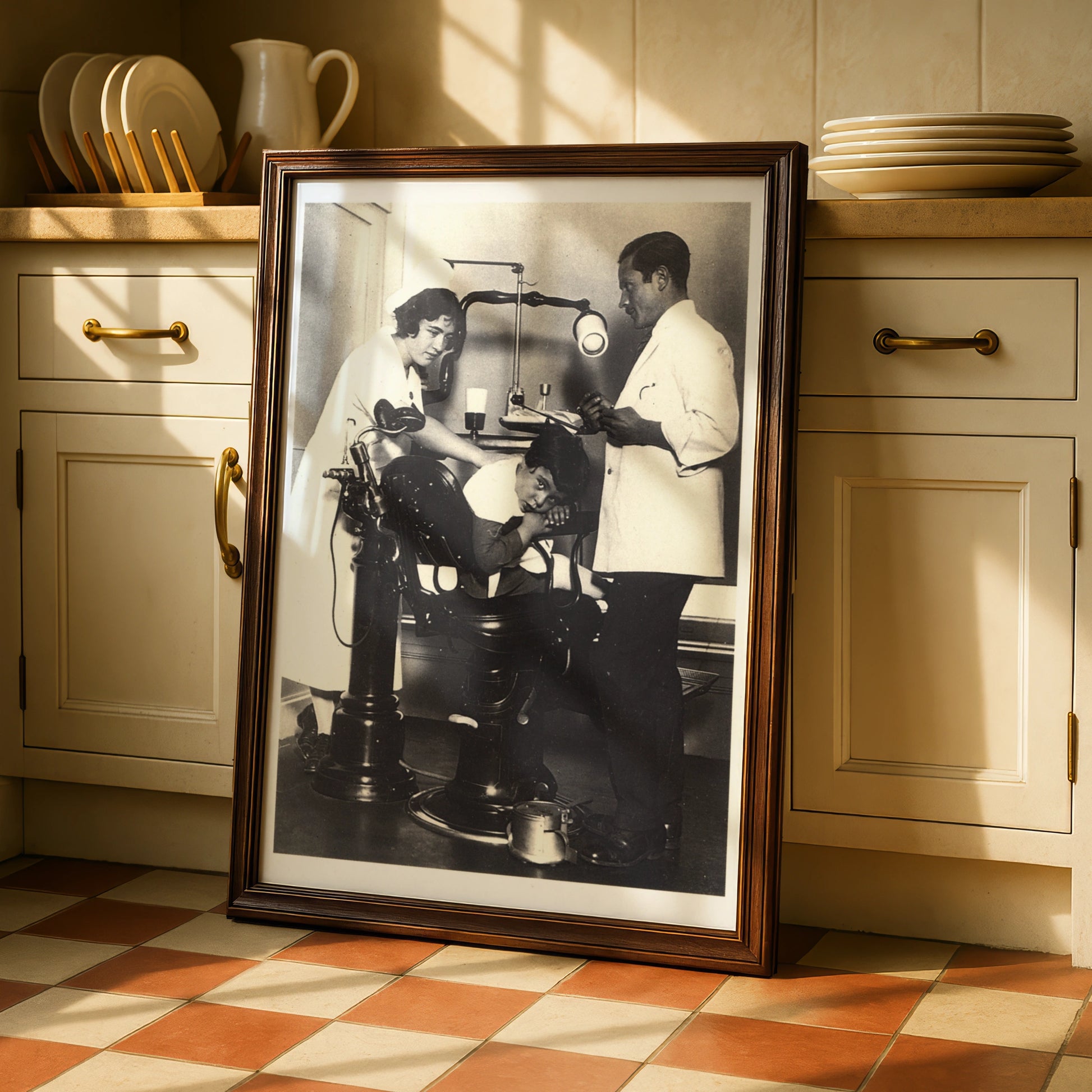 Vintage Dentist Poster, Retro Dental Chair Print, Black White Halloween Spooky Wall Art