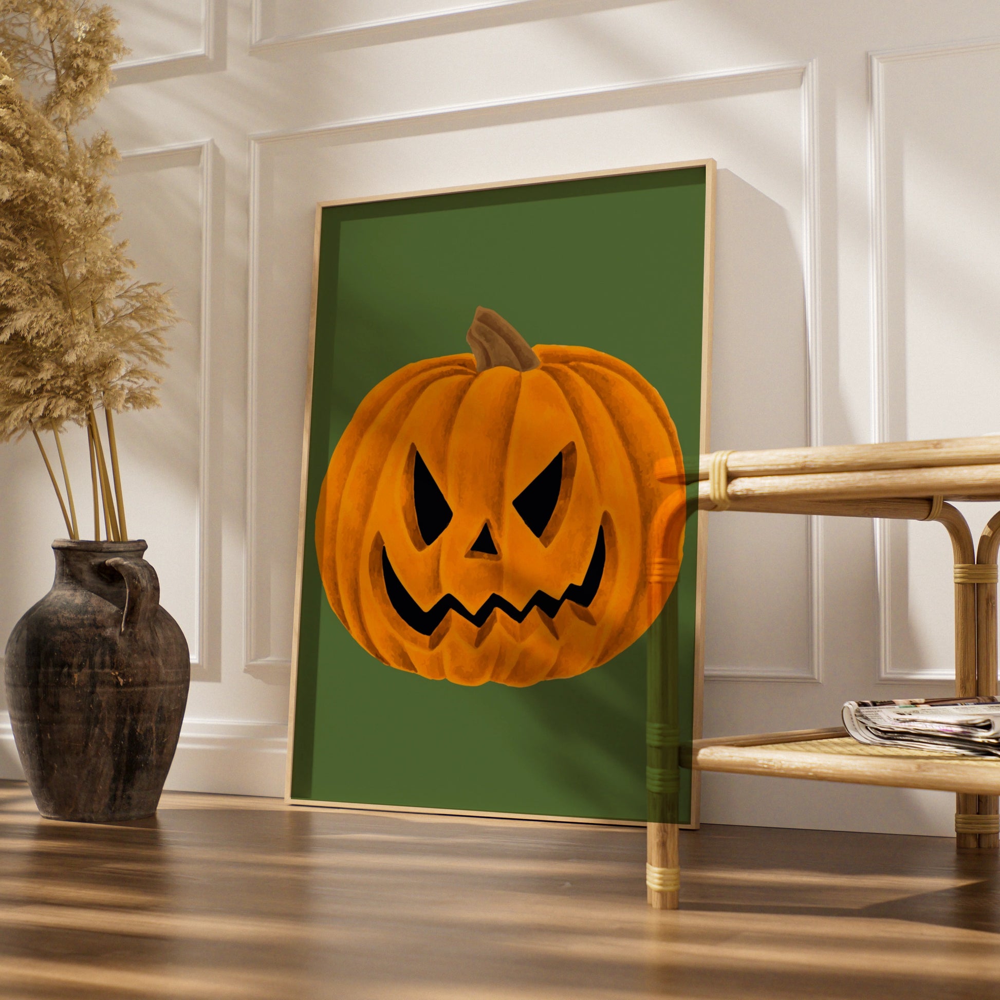 Halloween Pumpkin Wall Art, Jack O Lantern Poster, Spooky Orange Decor Print