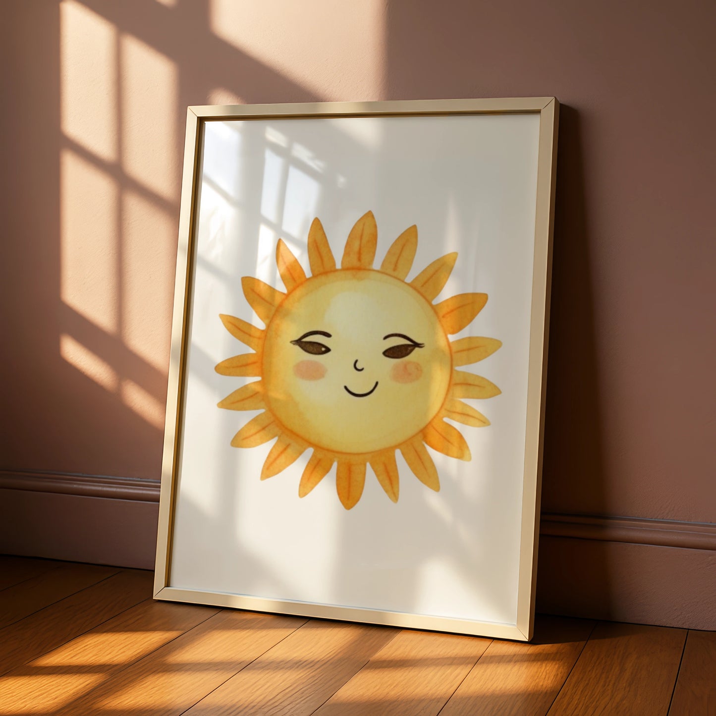 Cute Sun Nursery Wall Art, Smiling Sun Poster, Yellow Kids Room Print, Boho Baby Decor