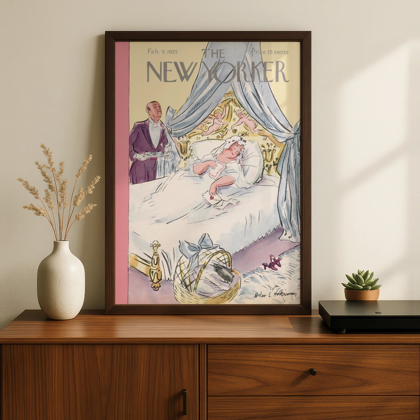 New Yorker 1929 Cover Poster, Valentine Bedroom Scene, Vintage Magazine Wall Art