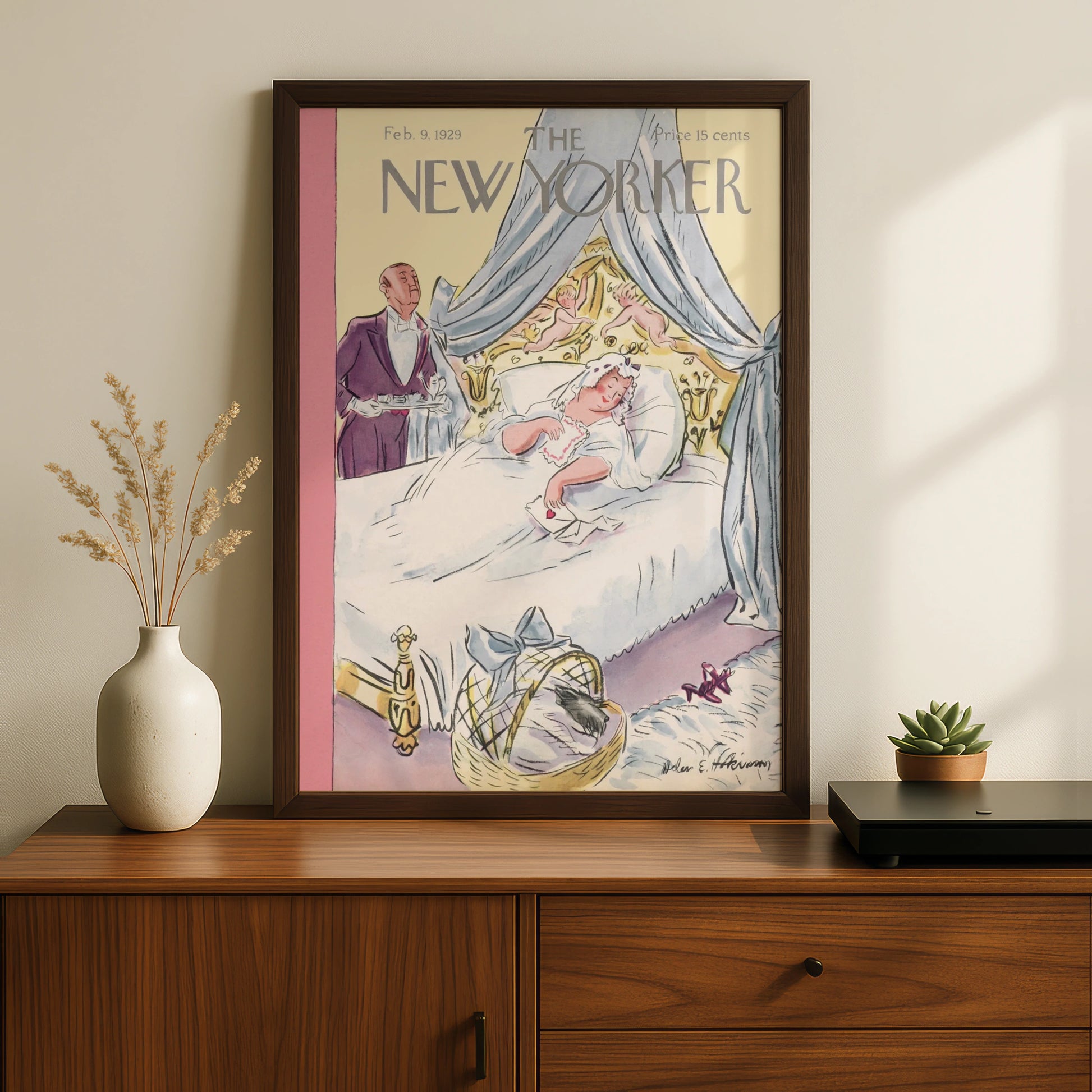 New Yorker 1929 Cover Poster, Valentine Bedroom Scene, Vintage Magazine Wall Art