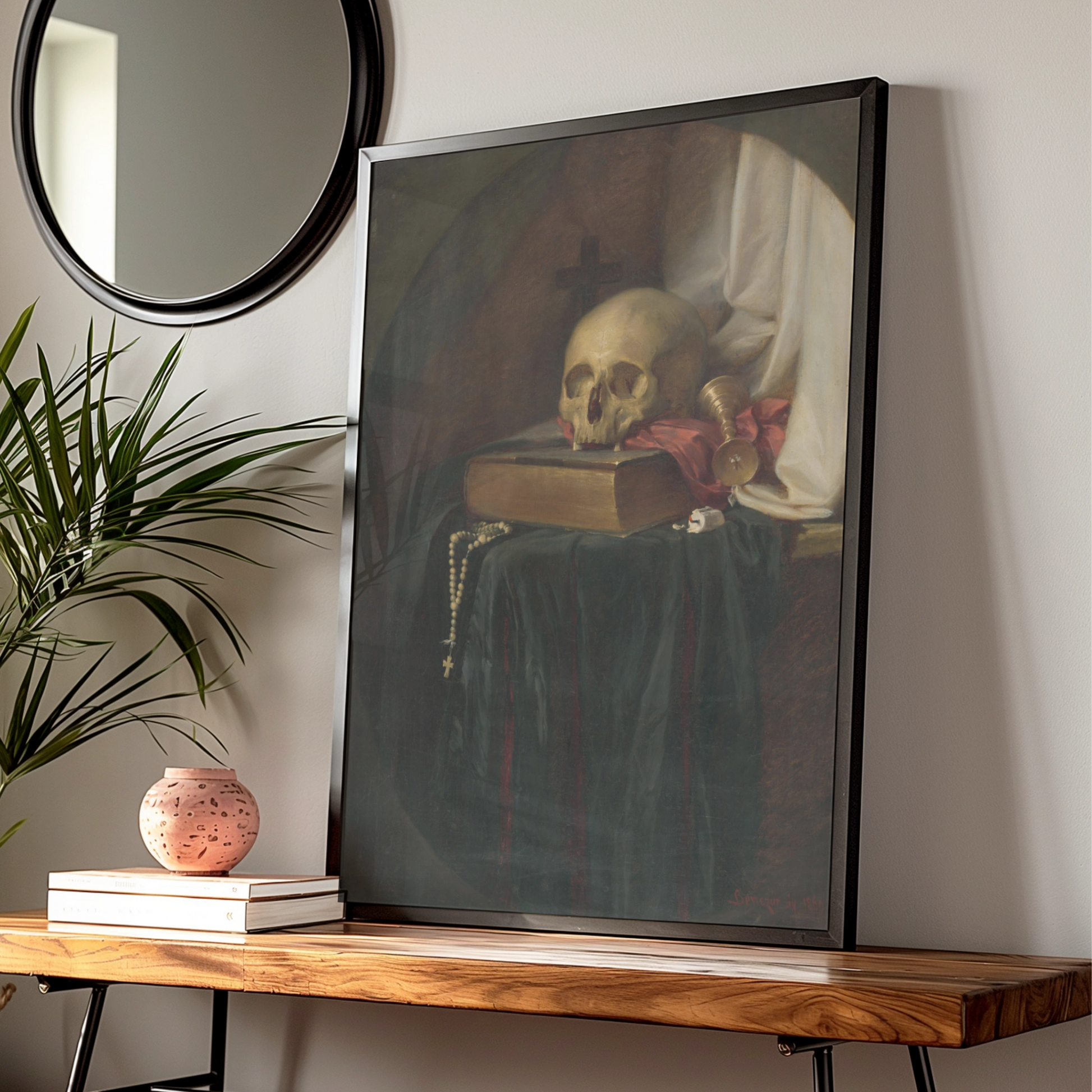 Vanitas Skull Still Life Halloween Art Print, Gothic Memento Mori Poster, Dark Academia Wall Art
