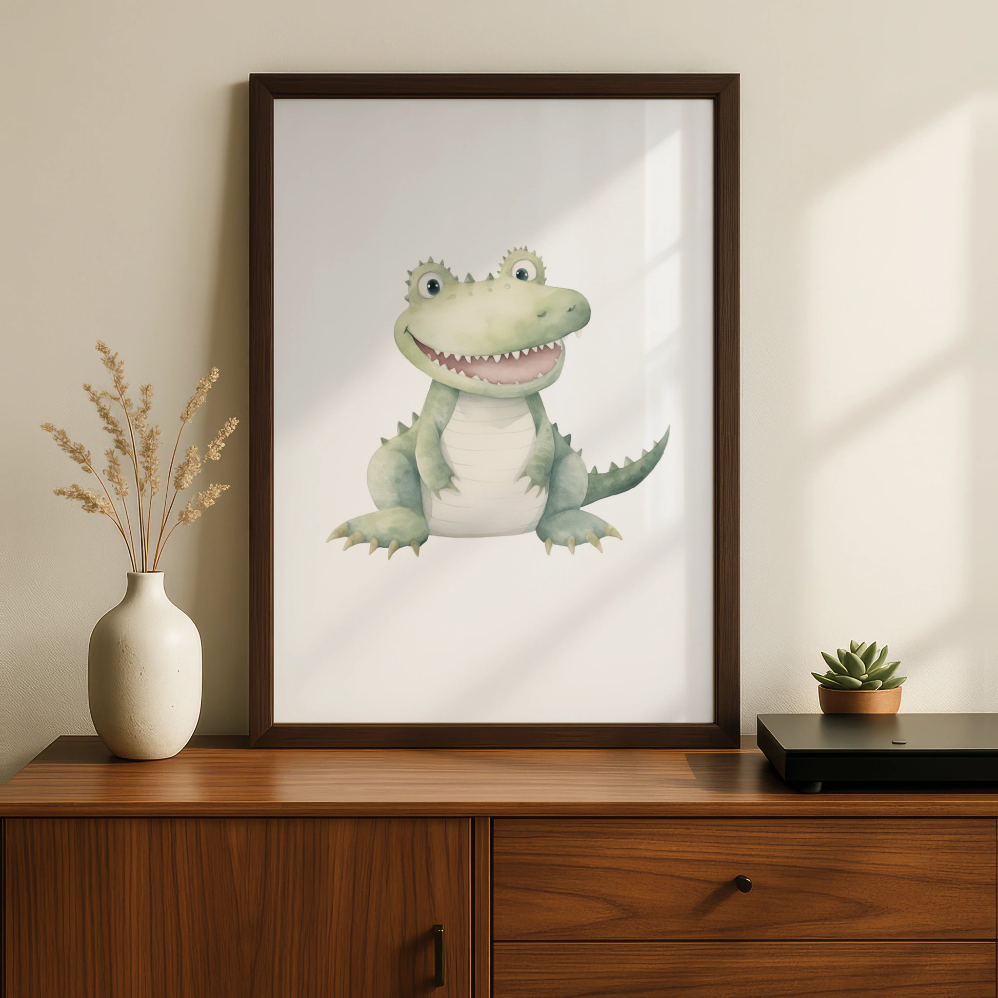 Cute Crocodile Nursery Wall Art, Watercolour Animal Poster, Kids Room Print, Baby Shower Gift