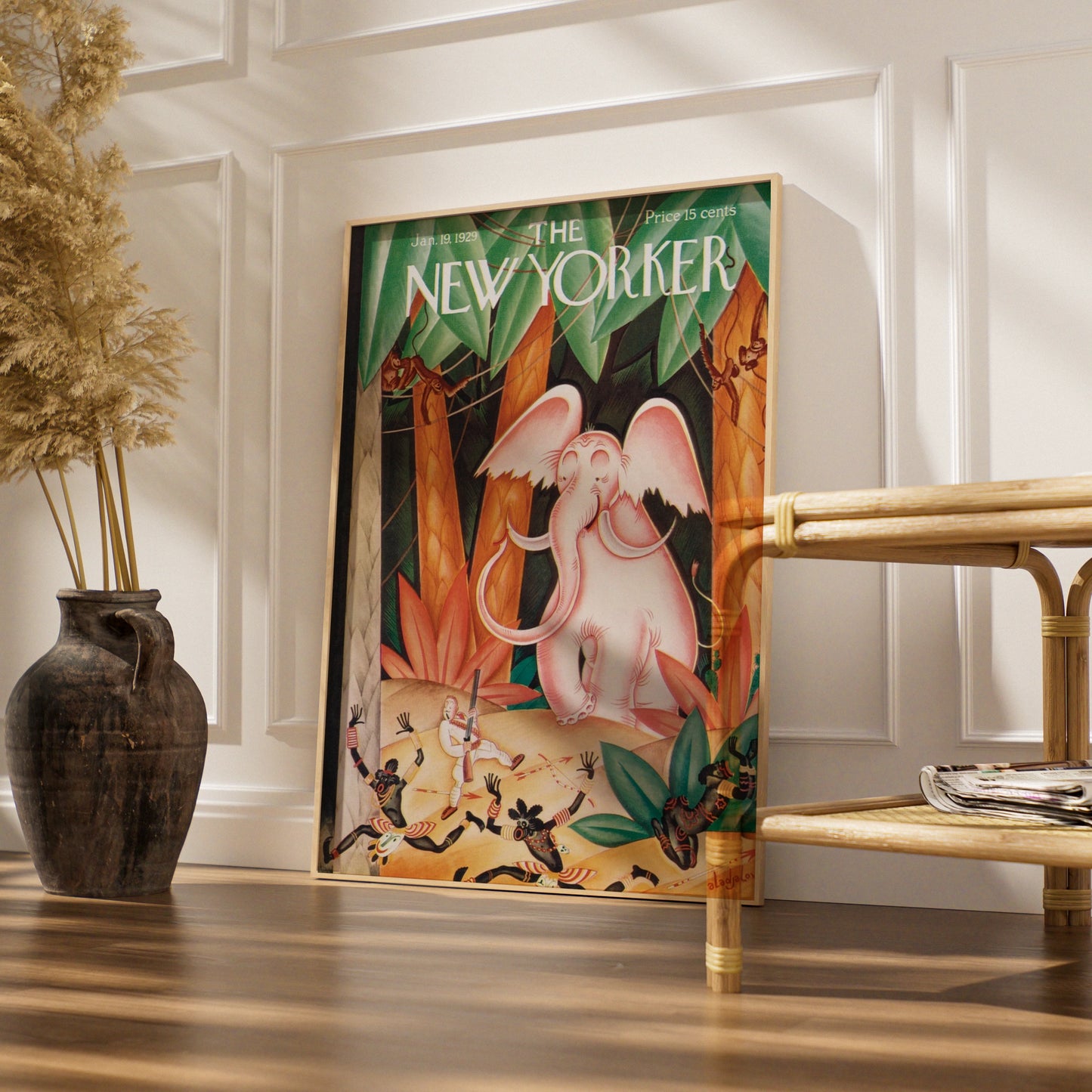 New Yorker 1929 Pink Elephant Jungle Cover Art Poster, Vintage Magazine Wall Art