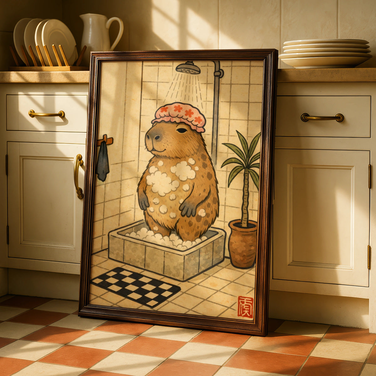 Capybara Shower Cartoon Poster