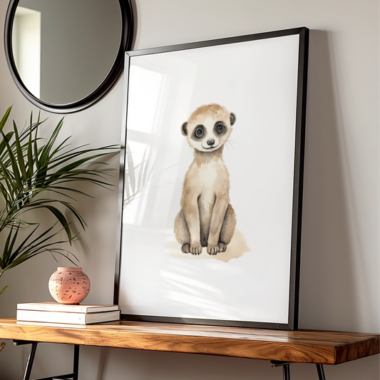 Meerkat Nursery Wall Art, Cute Animal Watercolour Print, Baby Room Poster, Kids Decor