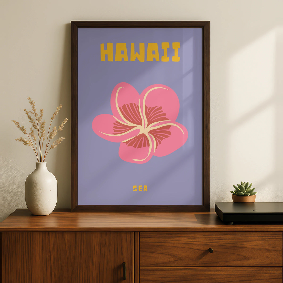 Hawaii Travel Poster, Tropical Flower Wall Art, Retro Hawaii Print, Plumeria Decor