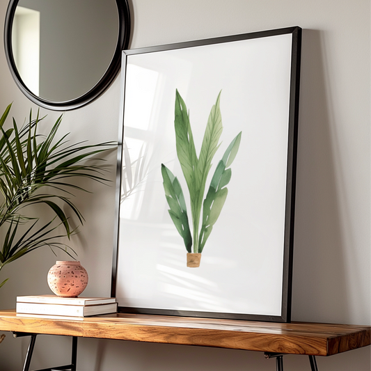 Nursery Wall Art Green Plant Poster, Watercolour Tropical Leaves, Baby Room Decor Print