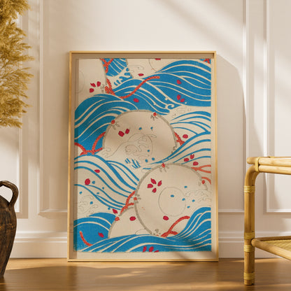 Japanese Woodblock Wave Art, Vintage Bijutsukai Print, Floral Japandi Wall Poster – A5 print