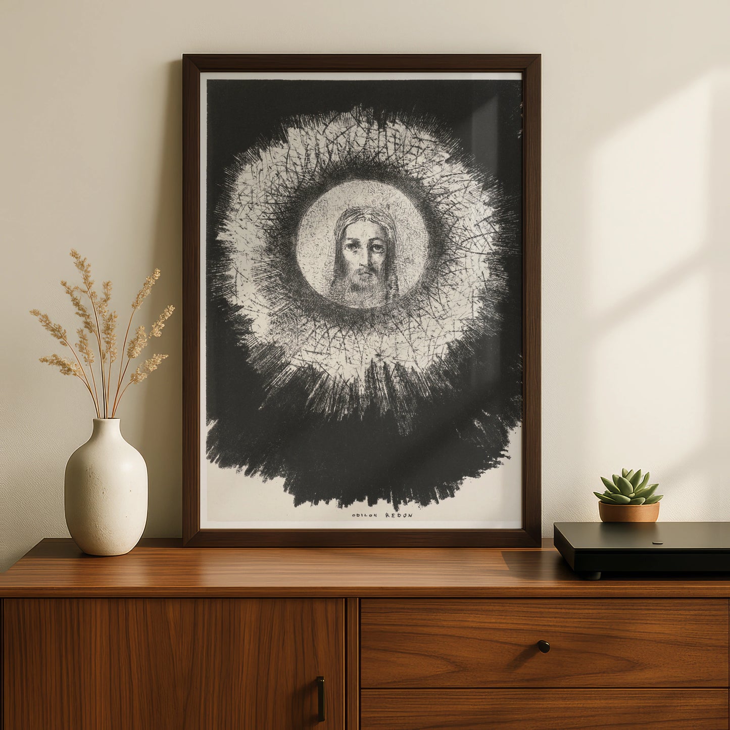 Odilon Redon Halloween Art Print, Dark Mystical Face Poster, Black White Gothic Wall Art