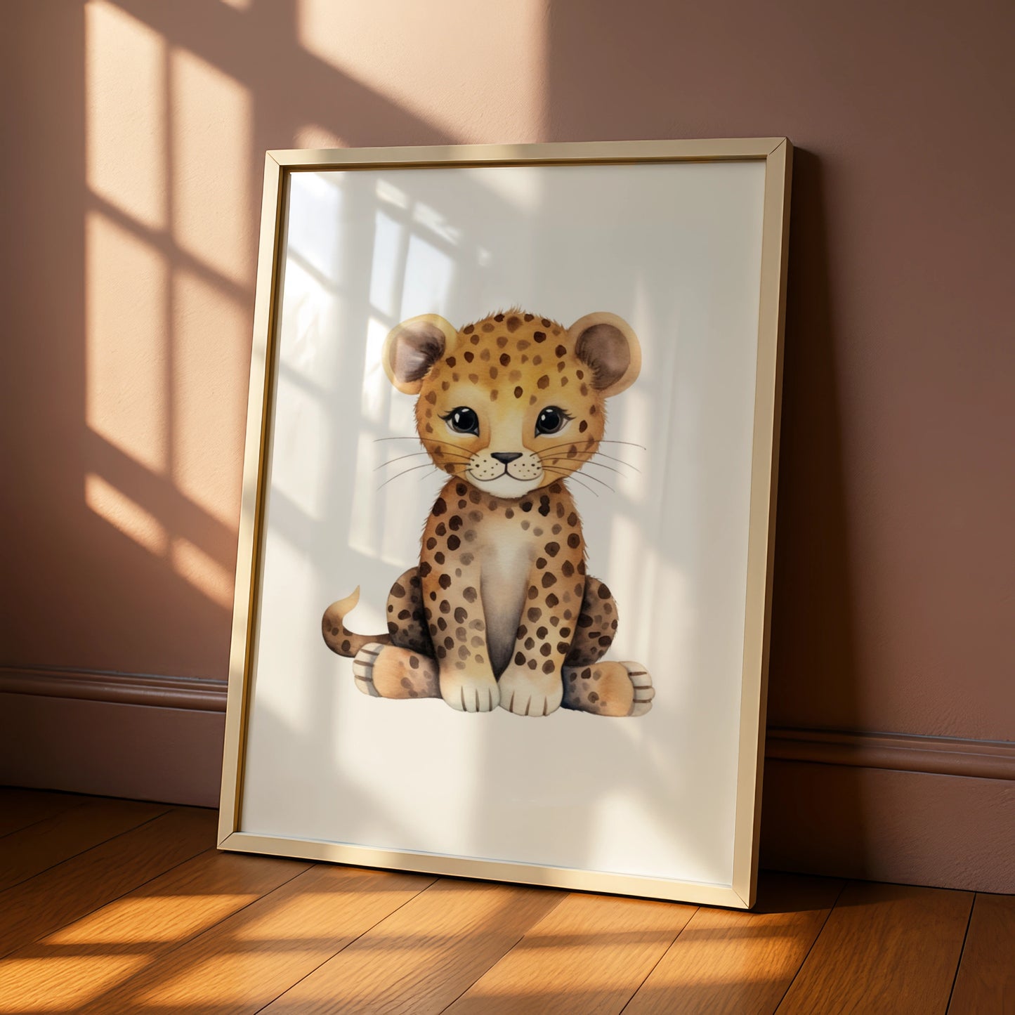 Cute Leopard Nursery Wall Art, Baby Safari Animal Poster, Watercolour Cheetah Print for Kids Room